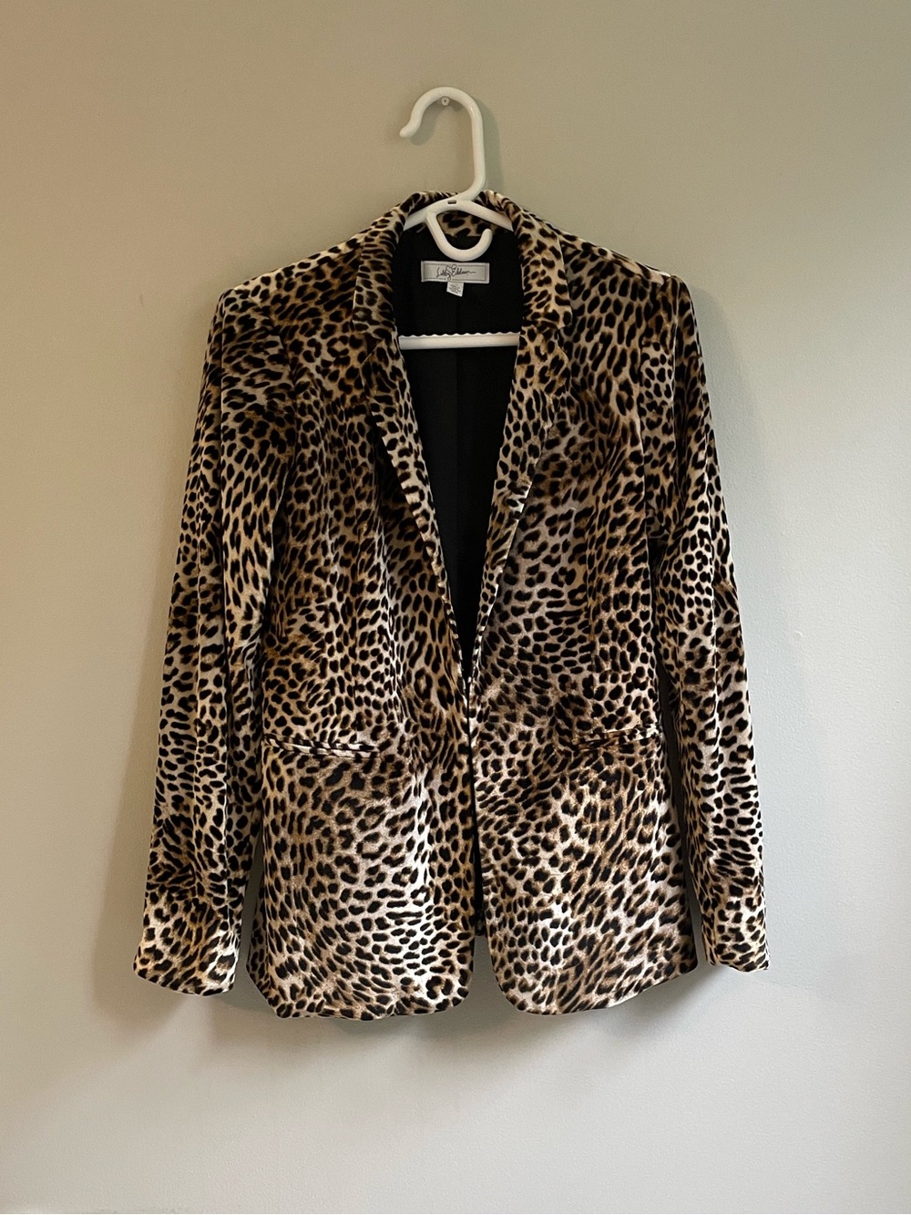 BROWN BLACK TAN LEOPARD VELOUR BLAZER POCKETS HOOK CLOSURE SMALL FITTED